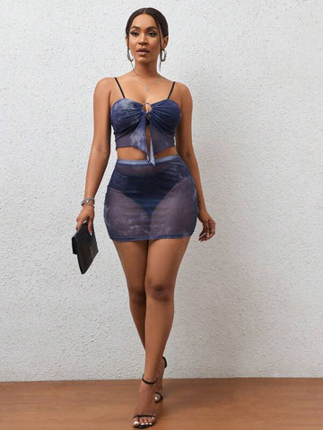 Tie Dye Knot Front Cami Top & Bodycon Skirt