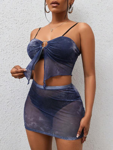 Tie Dye Knot Front Cami Top & Bodycon Skirt