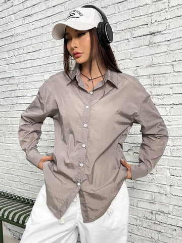Solid Button Front Shirt