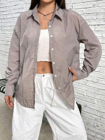 Solid Button Front Shirt