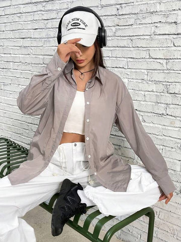 Solid Button Front Shirt