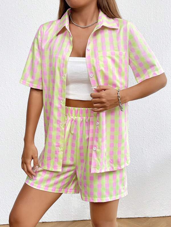 Gingham Print Shirt & Shorts