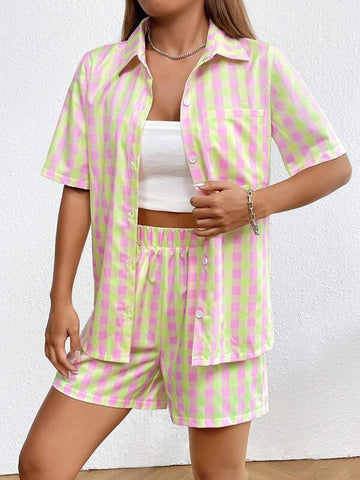 Gingham Print Shirt & Shorts