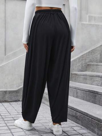 LUNE Solid Elastic Waist Carrot Pants