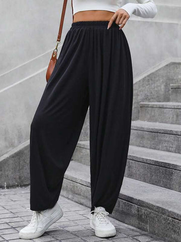 LUNE Solid Elastic Waist Carrot Pants
