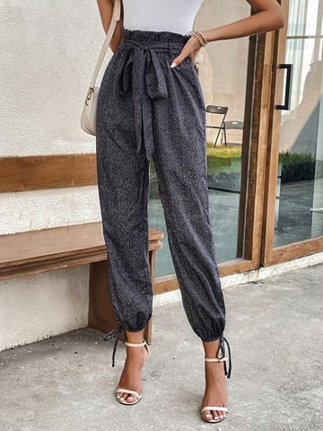 Paperbag Waist Knot Hem Belted Pants