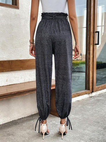 Paperbag Waist Knot Hem Belted Pants