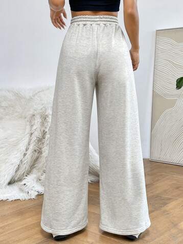 EZwear Contrast Tape Drawstring Waist Wide Leg Sweatpants