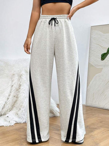EZwear Contrast Tape Drawstring Waist Wide Leg Sweatpants