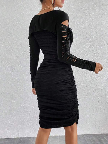 Solid Lace Up Tee & Ruched Bodycon Dress