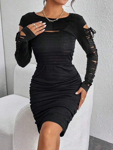Solid Lace Up Tee & Ruched Bodycon Dress