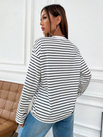 Striped Print Drop Shoulder Tee