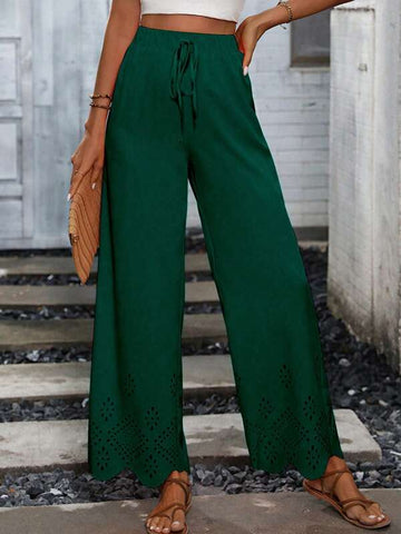 LUNE Laser Cut Tie Waist Wide Leg Pants