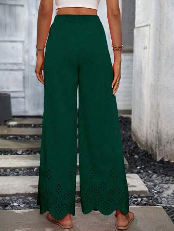 LUNE Laser Cut Tie Waist Wide Leg Pants