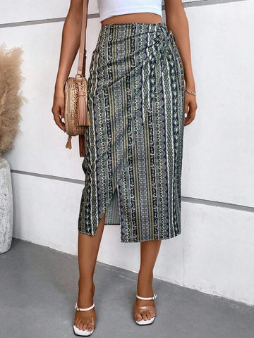 VCAY Allover Print Knot Side Wrap Skirt