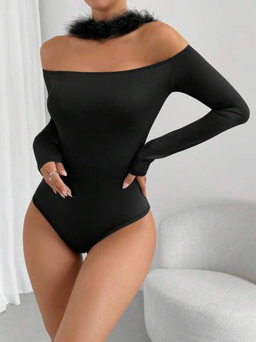 Solid Fuzzy Trim Bodysuit