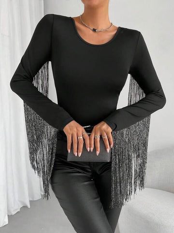 Fringe Trim Slim Fit Bodysuit