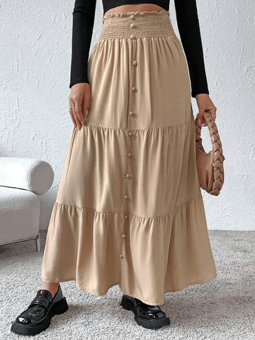 MOD High Waist Ruffle Hem Button Detail Skirt