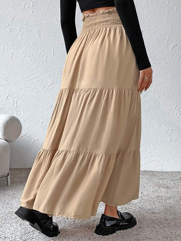 MOD High Waist Ruffle Hem Button Detail Skirt