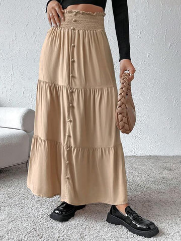 MOD High Waist Ruffle Hem Button Detail Skirt