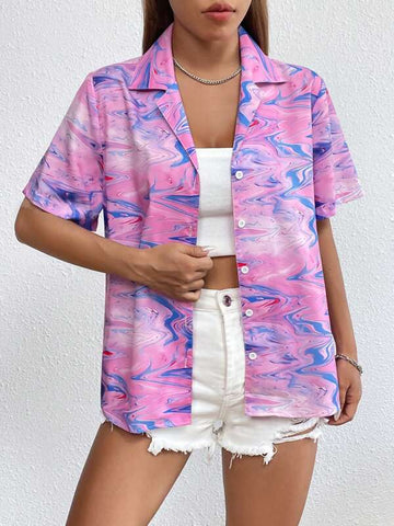 Marble Print Lapel Neck Shirt