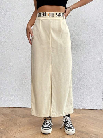 Letter Graphic Split Thigh Skirt