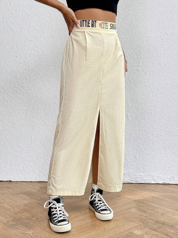 Letter Graphic Split Thigh Skirt