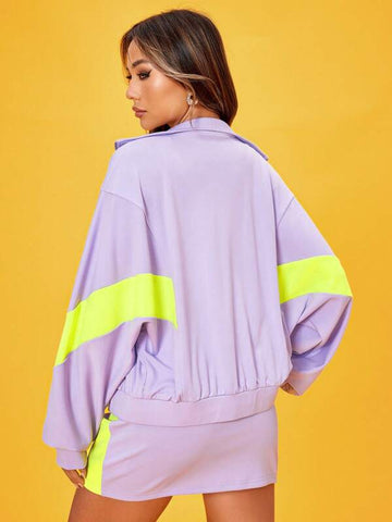 Colorblock Drop Shoulder Jacket & Skirt