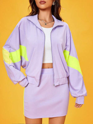 Colorblock Drop Shoulder Jacket & Skirt