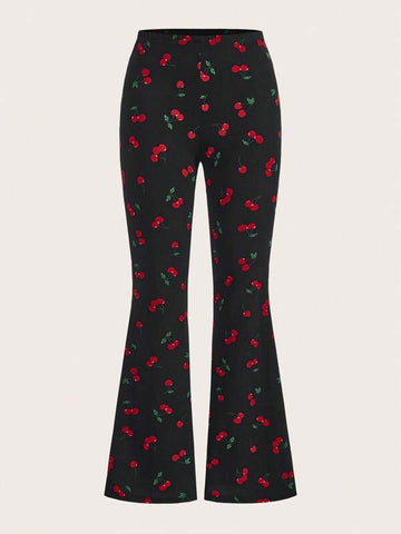 Cherry Print Flare Leg Pants