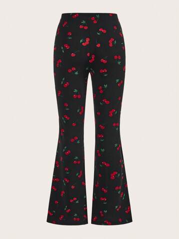 Cherry Print Flare Leg Pants