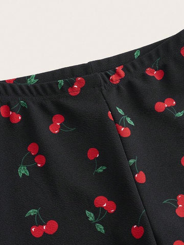Cherry Print Flare Leg Pants