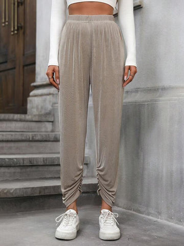 Essnce Solid Elastic Waist Ruched Hem Pants