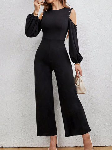 Women's Off-shoulder Lantern Sleeve Jumpsuit