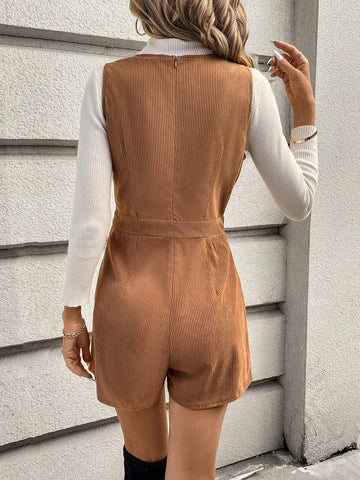 Women's Solid Color Wrap Front Romper Shorts