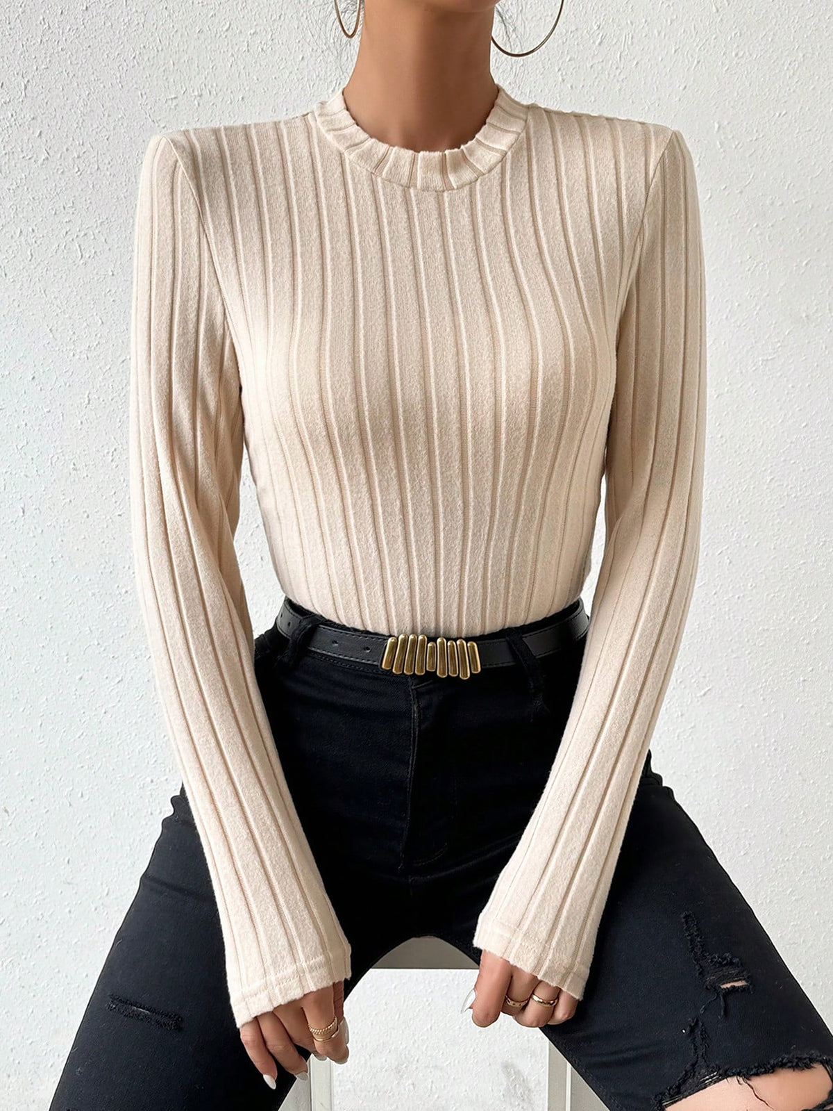 Solid Color Ribbed Knit Bodysuit