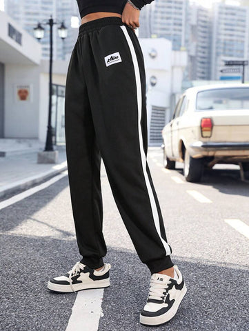 Elastic Waist Casual Pants With Diagonal Pockets