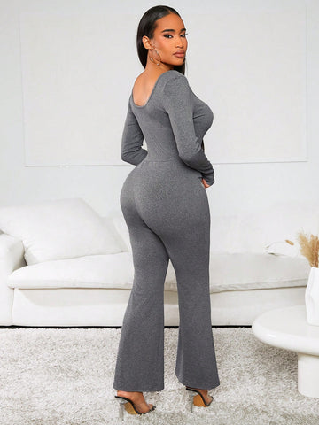 Ladies' Long Sleeve Love Collar Flared Jumpsuit