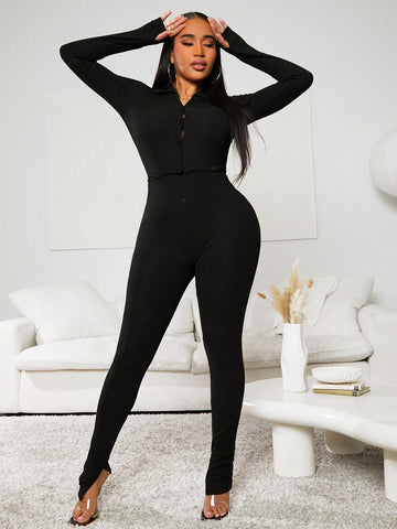 Sexy Waist Button Bodysuit