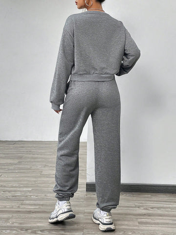 Drop Shoulder Sweatshirt And Sweatpants Set