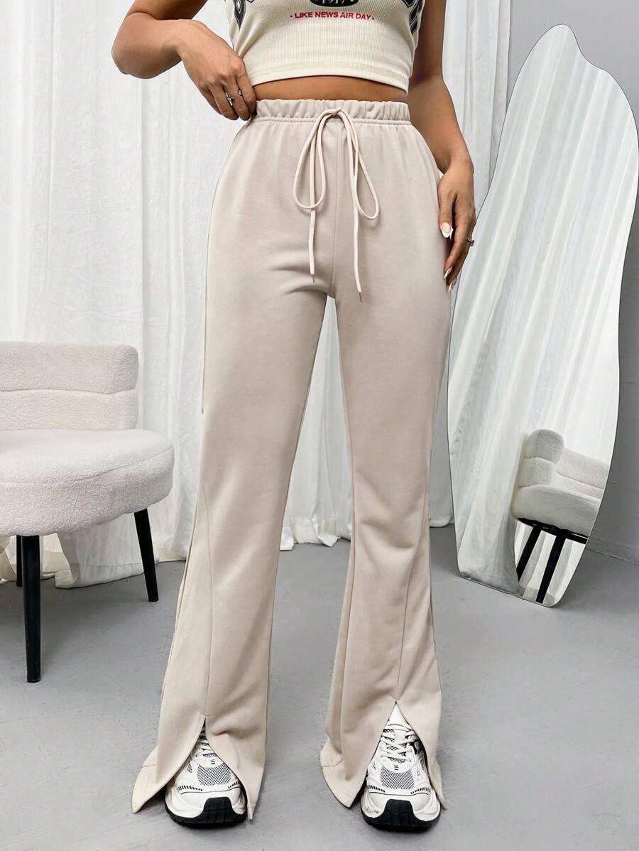 Ladies' Solid Color Drawstring Waist Sweatpants