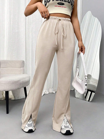 Ladies' Solid Color Drawstring Waist Sweatpants