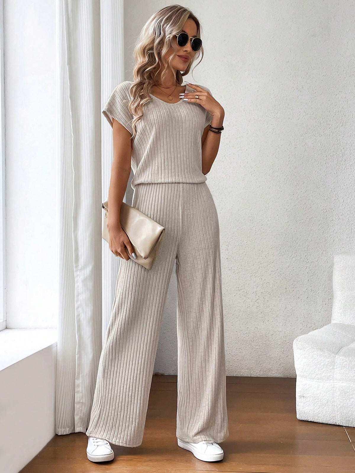 Women'S Dungarees Jumpsuit With Batwing Sleeves