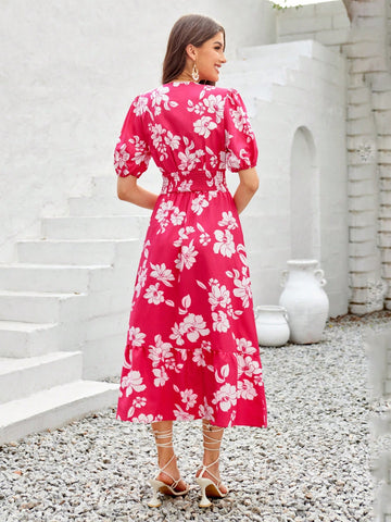 Floral Printed Short Sleeve Ladies' Dress