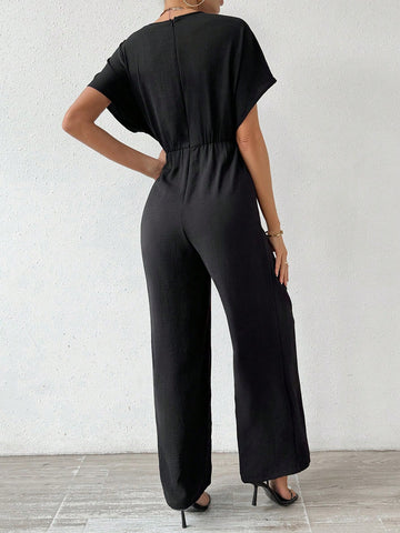 Women'S Batwing Short Sleeve V-Neck Jumpsuit