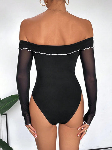 Color Block Off Shoulder Bodysuit For Women