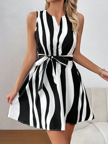 Striped Sleeveless Women'S Dress