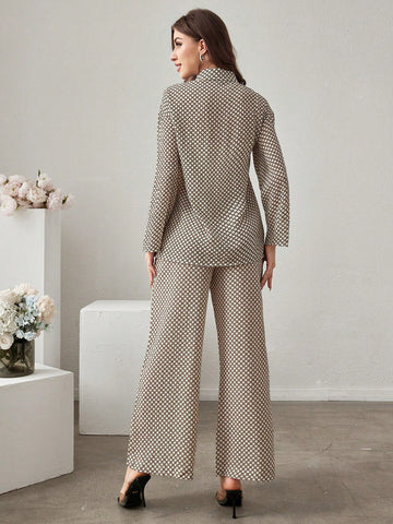 Women's Geometric Printed Long Sleeve Shirt And Pants Two Pieces Set