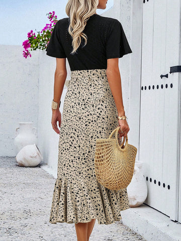 Spring/Summer Foreign Trade Temperament Color Block V-Neck Slim Fit Dress