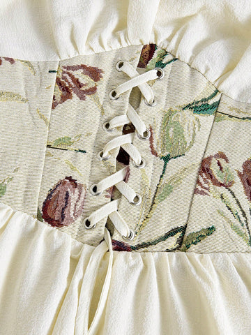 MOD Women's Floral Patchwork Drawstring Waist Dress